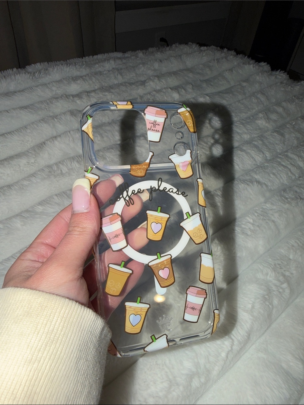 Velvet Cavier Coffee Pattern Phone Case with Pop Ring - Pink & Tan 17 pro max